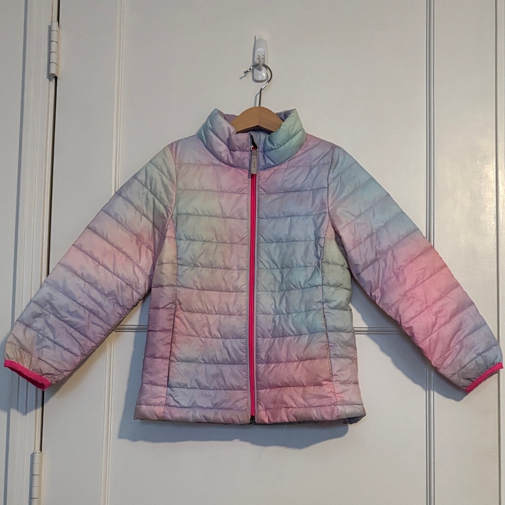 Amazon Kids size Small (6-7) Pastel Rainbow Puffer Jacket